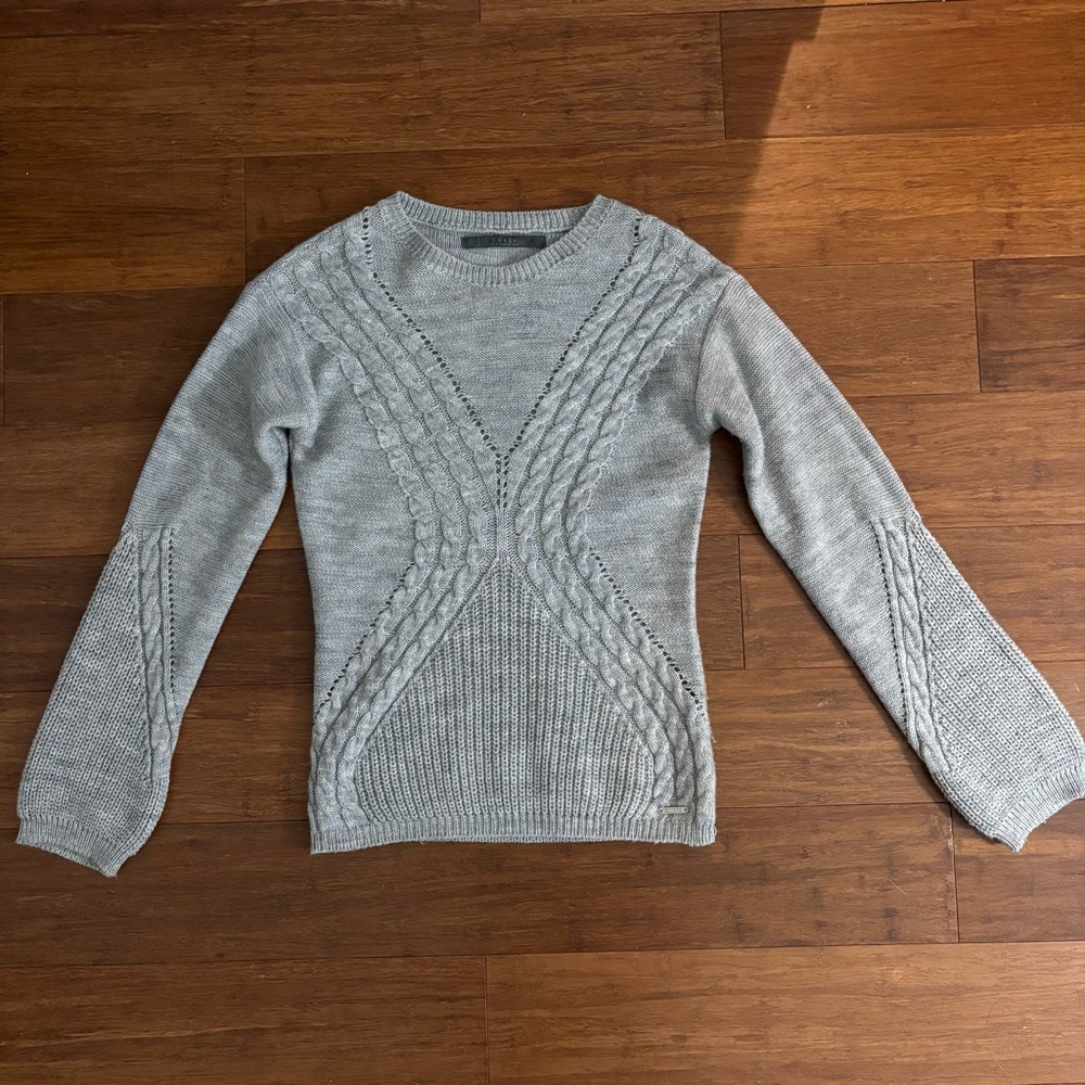 Guess Metallic Silver Gray Cable Knit Sweater S